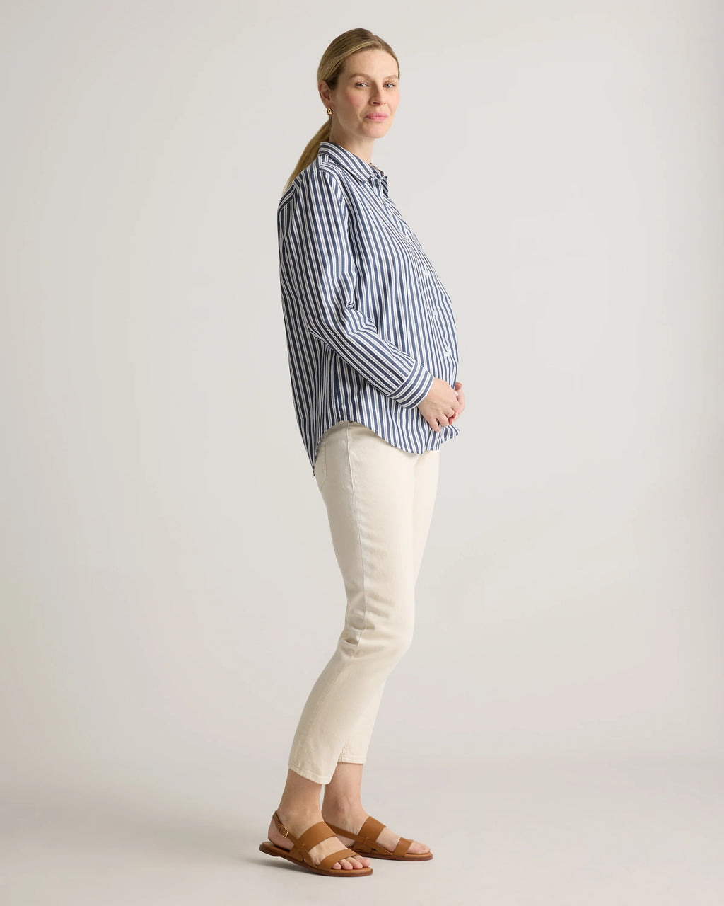 100% Organic Cotton Poplin Maternity Long Sleeve Shirt - XS / Classic White