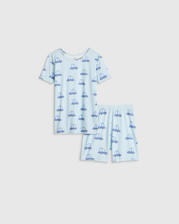Bamboo Short Sleeve and Shorts Pajama Set - 2T / Lavender Hearts