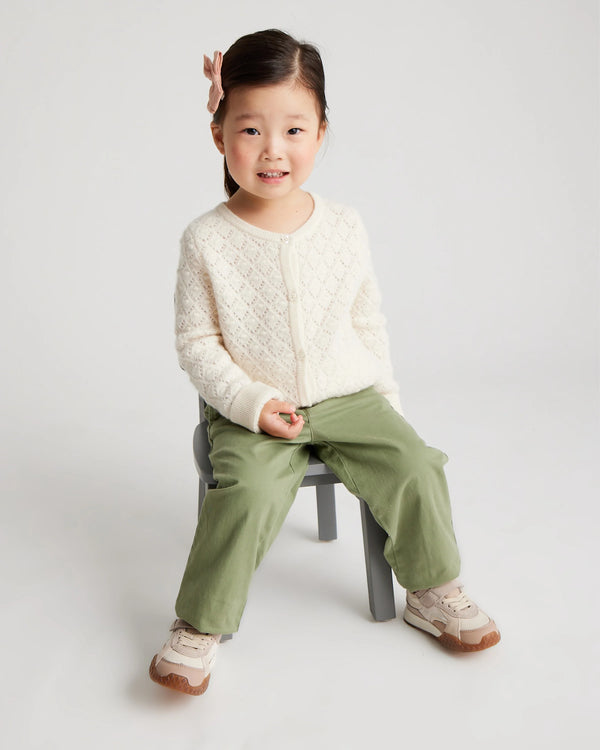 Washable Cashmere Pointelle Cardigan - 5T / Ivory