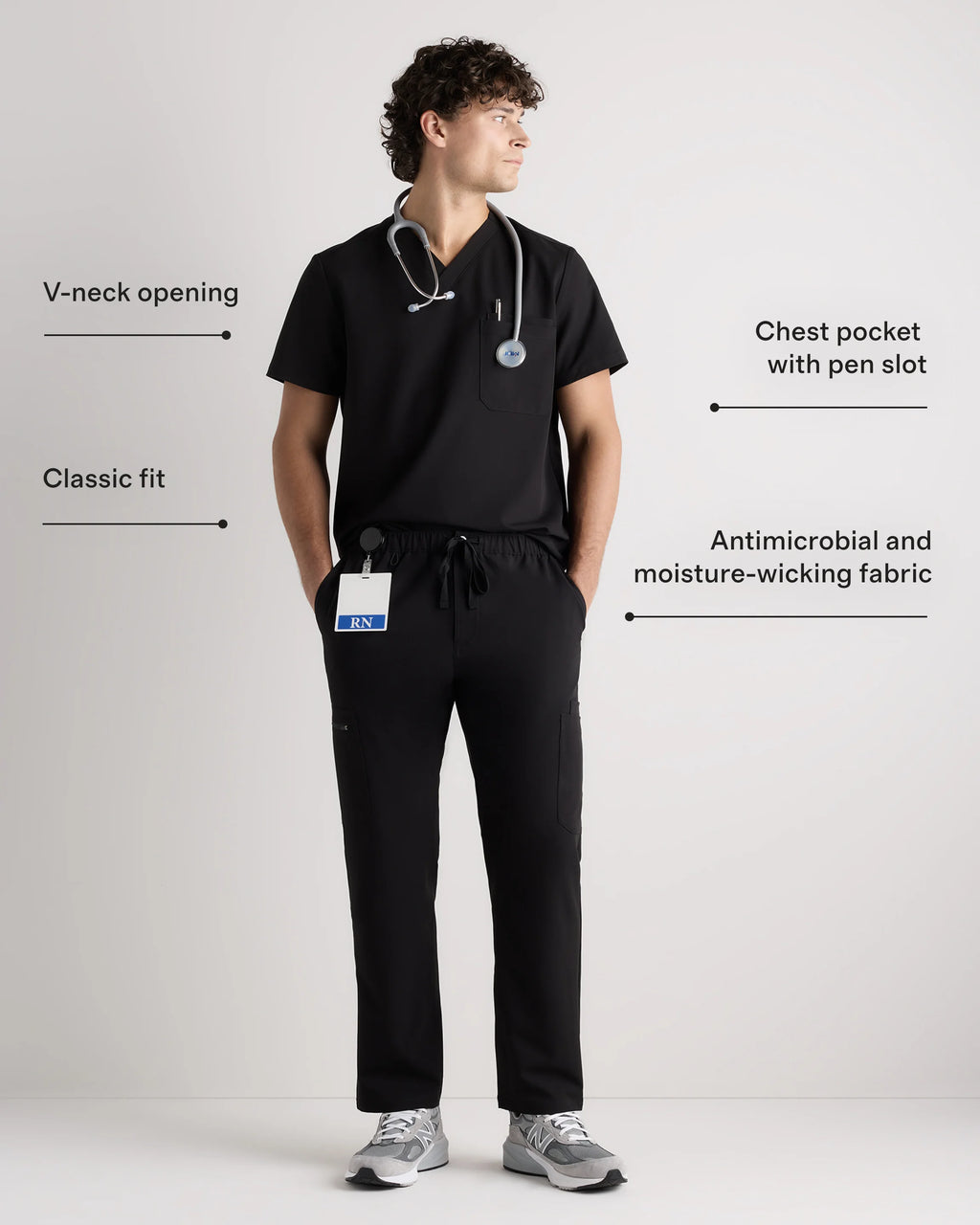 AeraFlex 3-Pocket Scrub Top - S / Bold Black