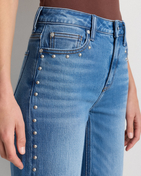 Bella Stretch Studded Relaxed Straight Jeans - 24 / Atlantic Blue