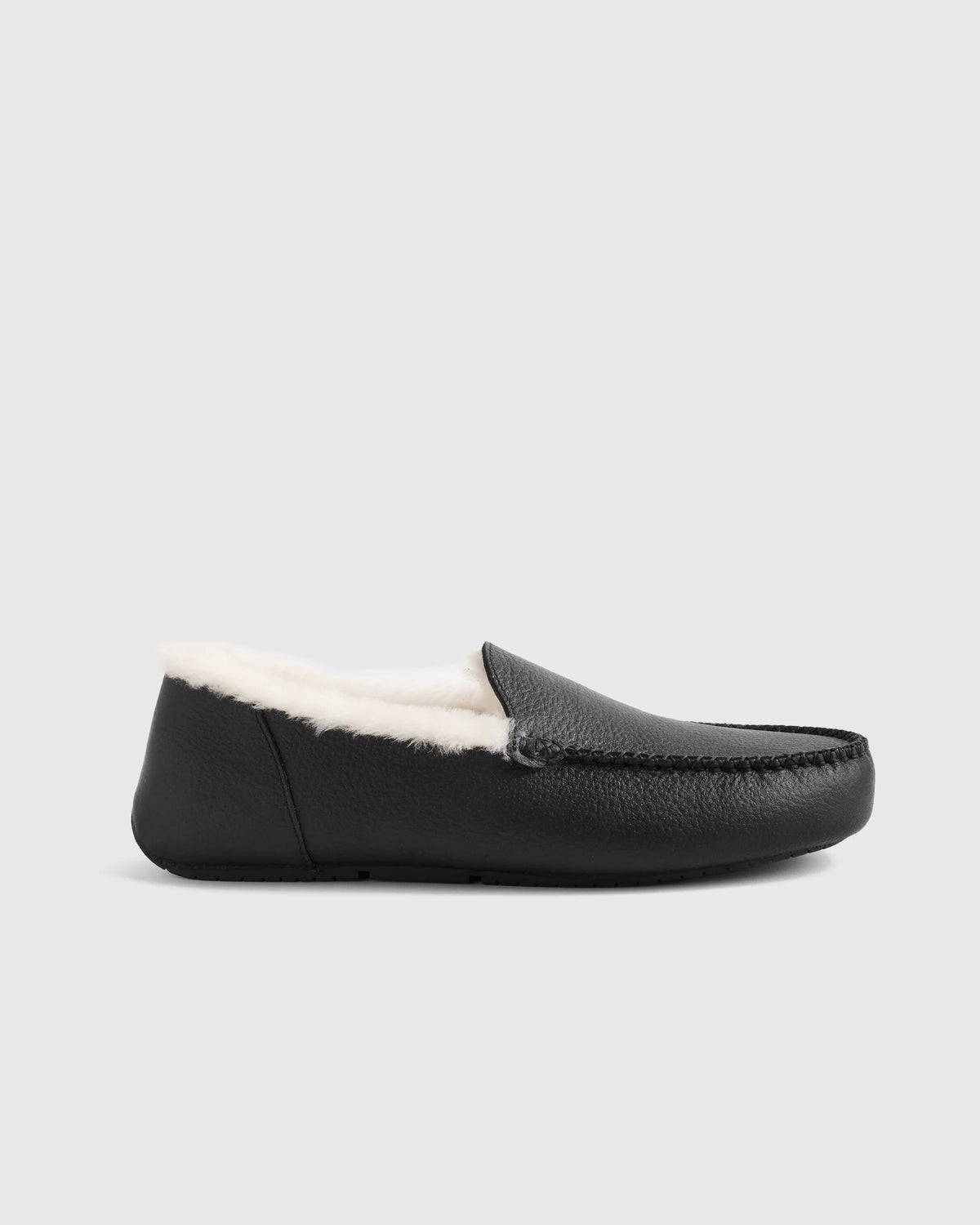 Italian Leather Handstitched Moccasin Slipper - 7 / Black Main image