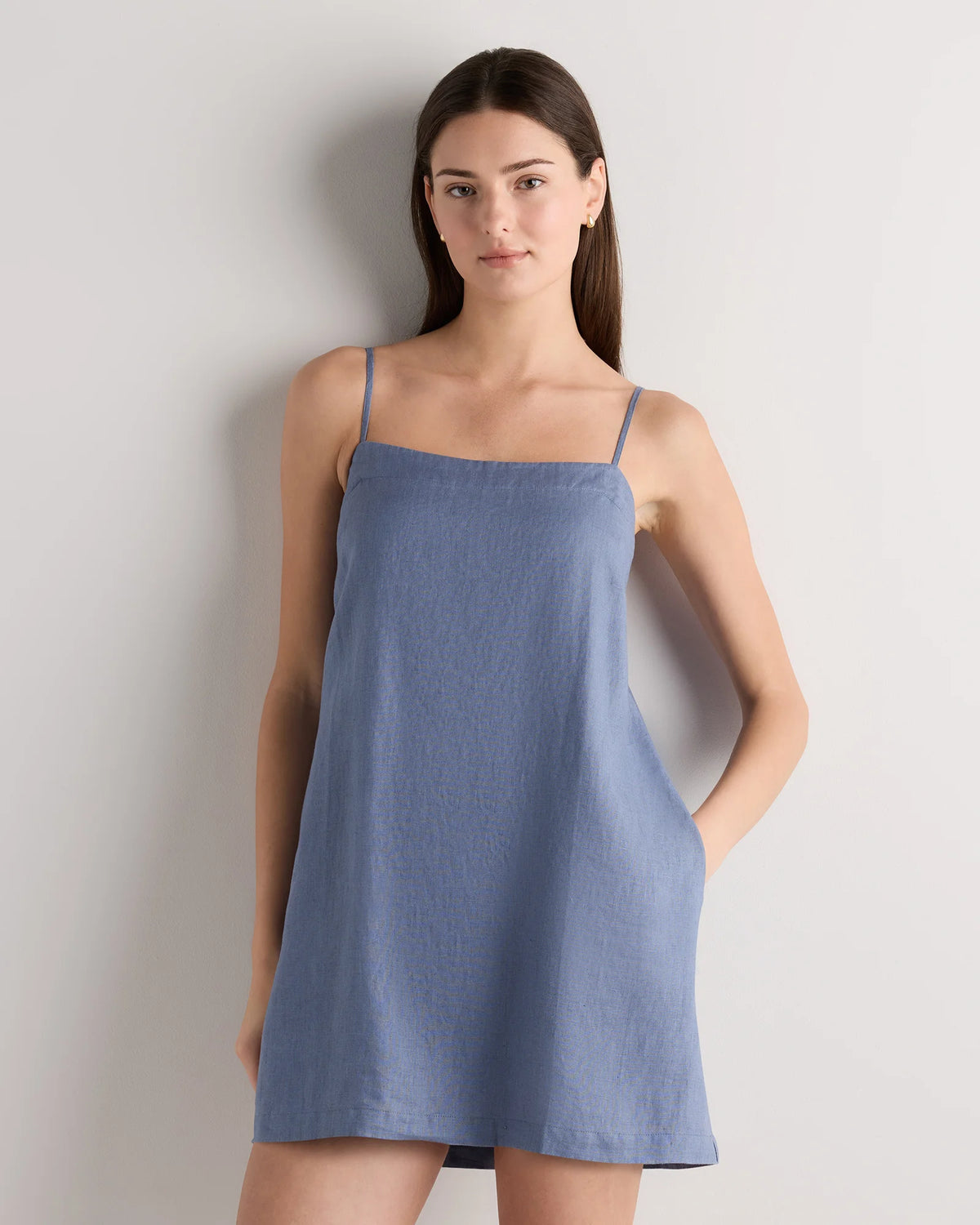100% European Linen Mini Skort Dress - XS / Moonstone Blue Main image