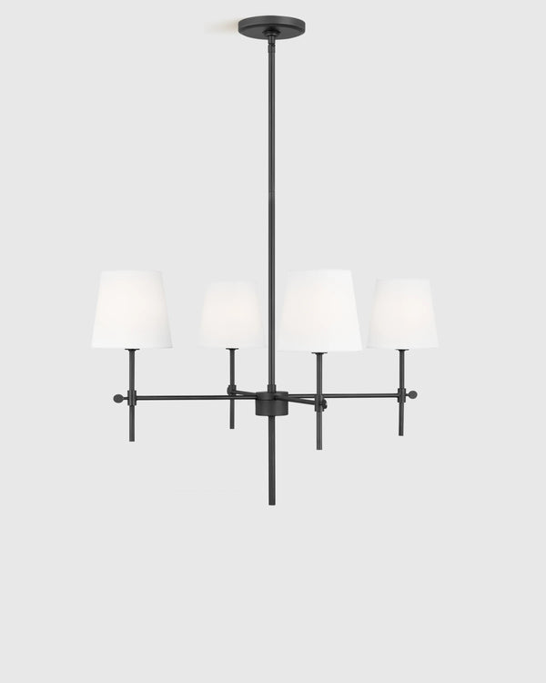 Linear Steel Chandelier with Linen Shades - Small / Black
