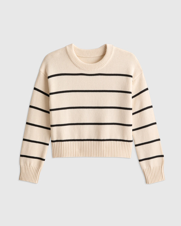 100% Organic Cotton Crewneck Sweater - 6 / Navy/White