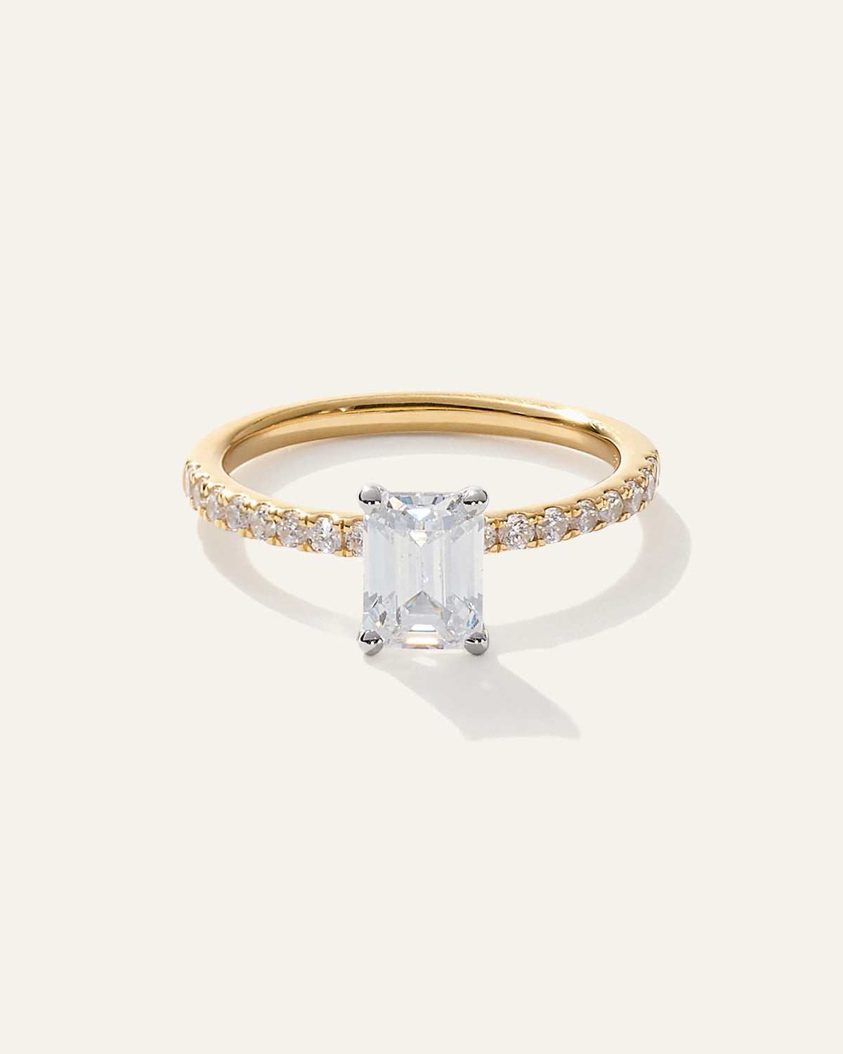 Lab Grown Diamond Emerald Petite Pave Engagement Ring - 1ct - 4 / Yellow Gold Main image