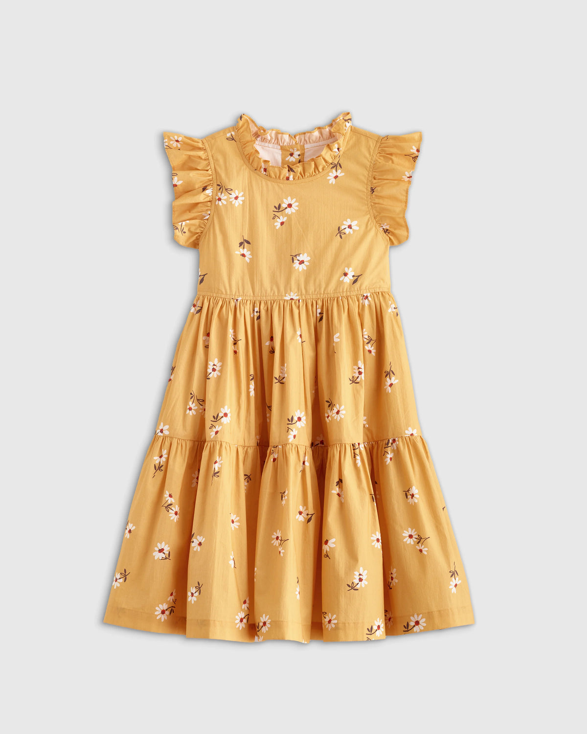 100% Cotton Poplin Ruffle Sleeve Dress - 6 / Golden Daisy Main image