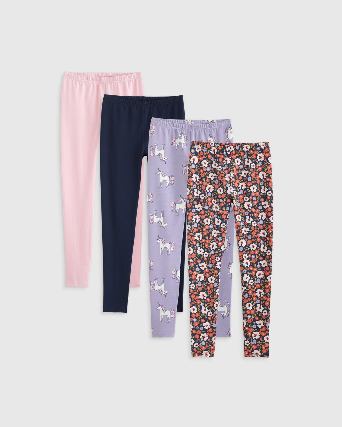 Organic Cotton Leggings 4-Pack - 12 / Poppy Floral/Lilac Unicorn Main image