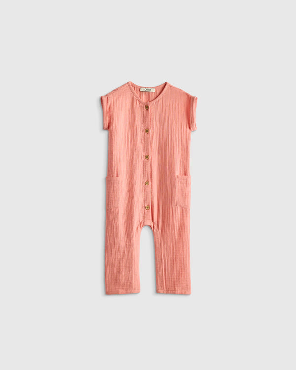 Organic Cotton Gauze Romper - 0-3M / Coral Blush