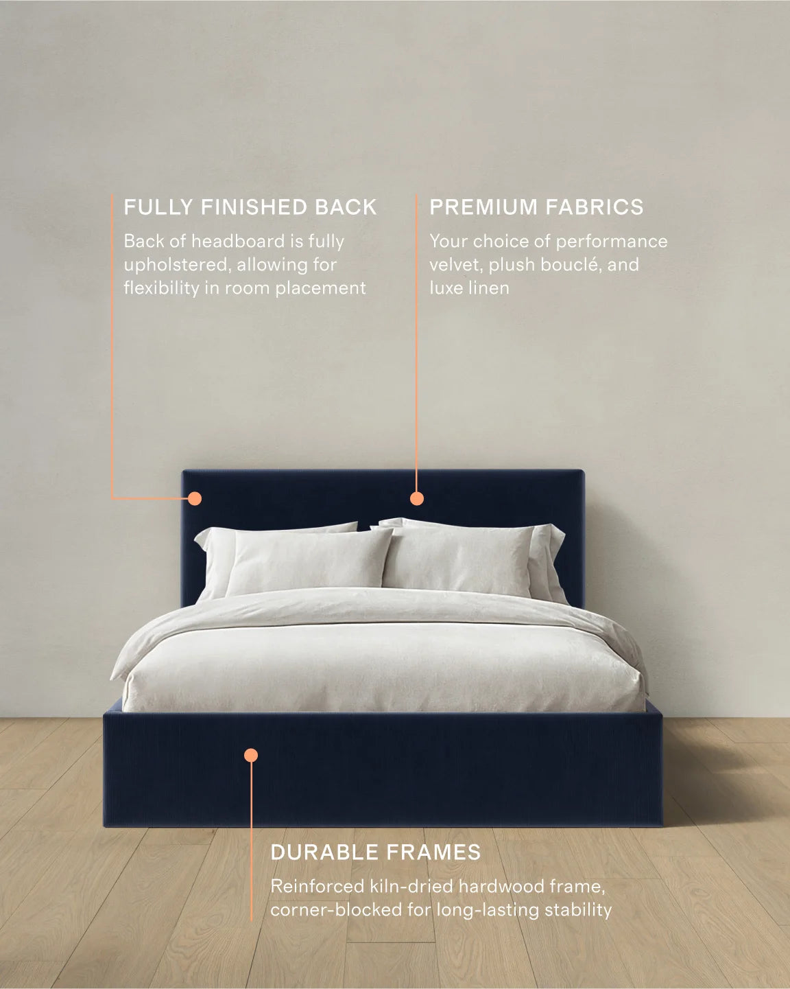 Square Bed in Performance Velvet - Full / Chocolate