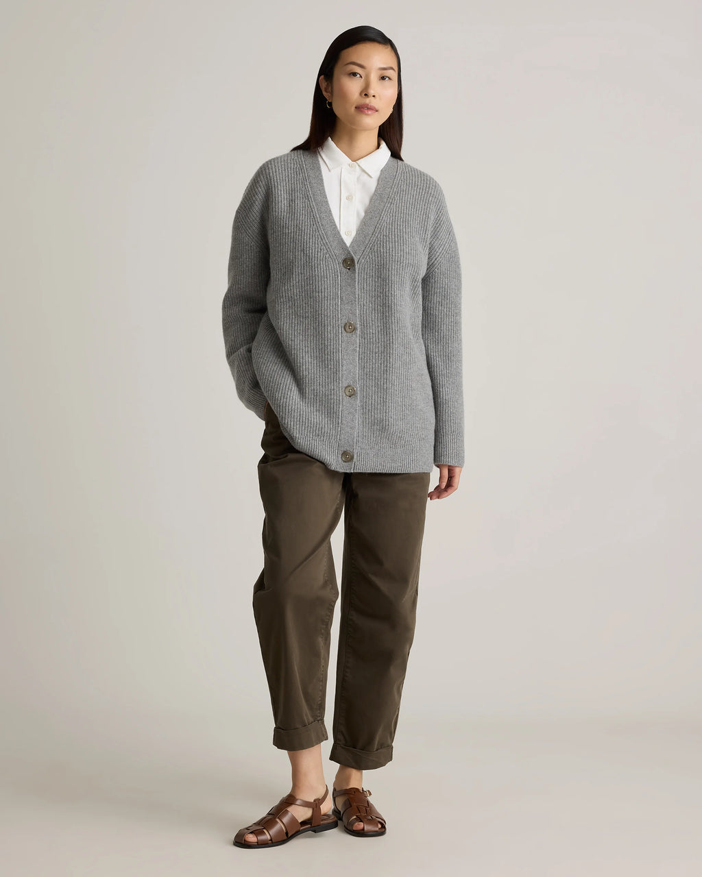 Mongolian Cashmere Oversized Boyfriend Cardigan Sweater - XS / Brown