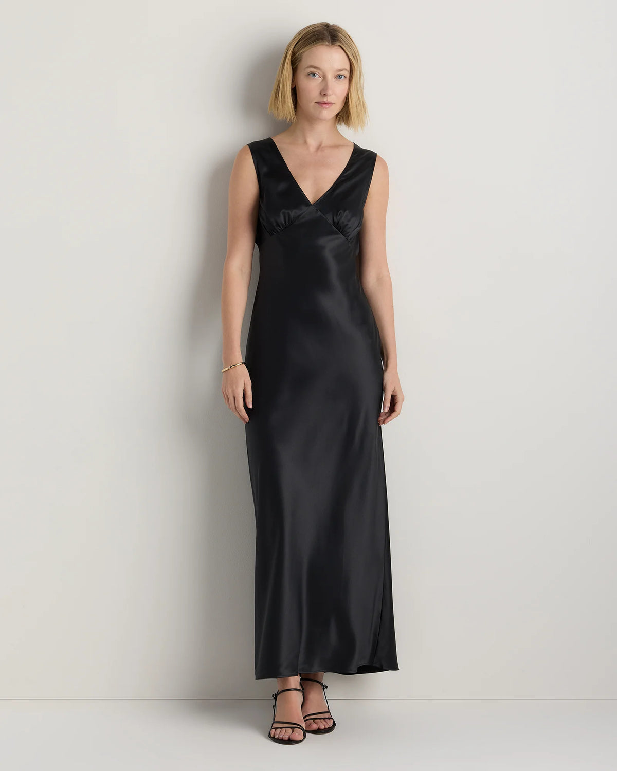 100% Washable Silk V-Neck Maxi Dress - XS / Black Main image
