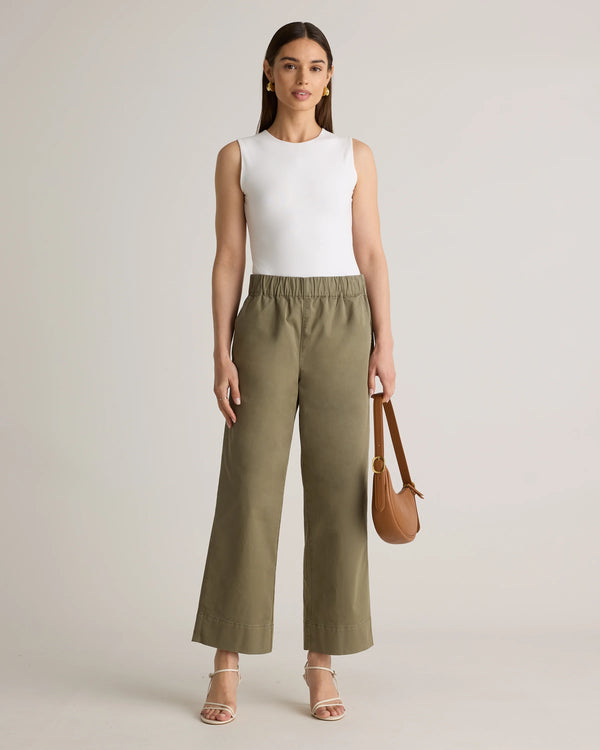 Organic Stretch Cotton Wide Leg Chino Pants - 0 / Olive