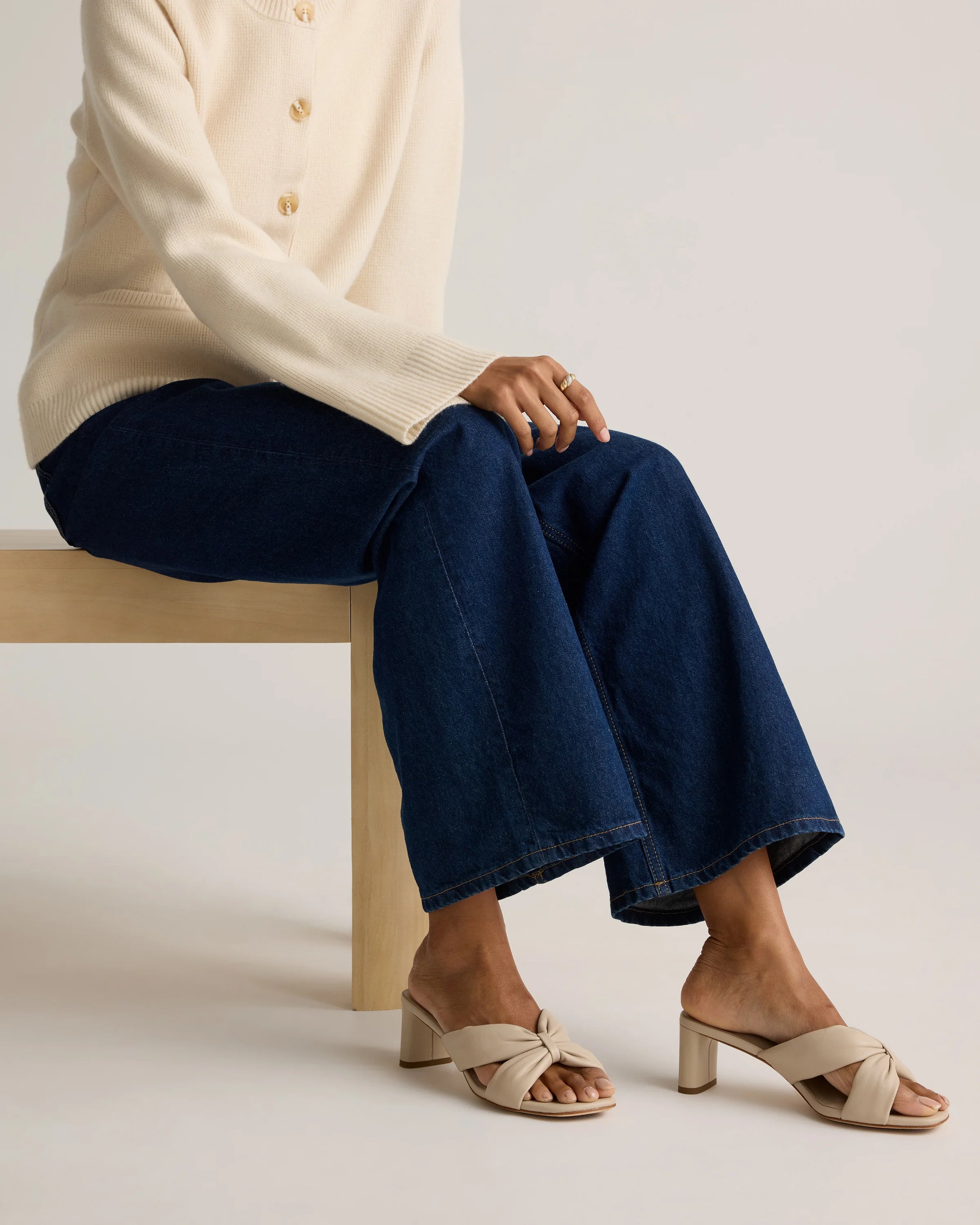 Italian Leather Twist Mid Heel Mule - 5 / Almond Secondary image