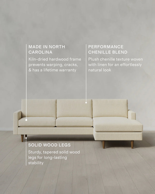 Atlas Midcentury Chaise Sectional in Performance Chenille Linen Blend - 106" Right Arm / Sorrell