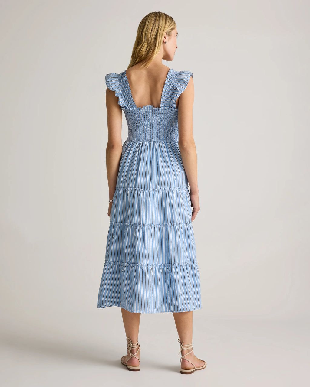 100% Organic Cotton Poplin Smocked Midi Dress - XS / Riviera Blue Heirloom Floral