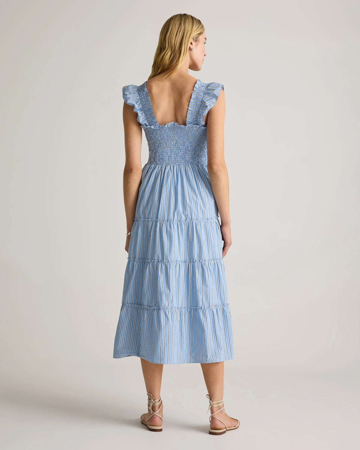100% Organic Cotton Poplin Smocked Midi Dress - XS / Riviera Blue Heirloom Floral
