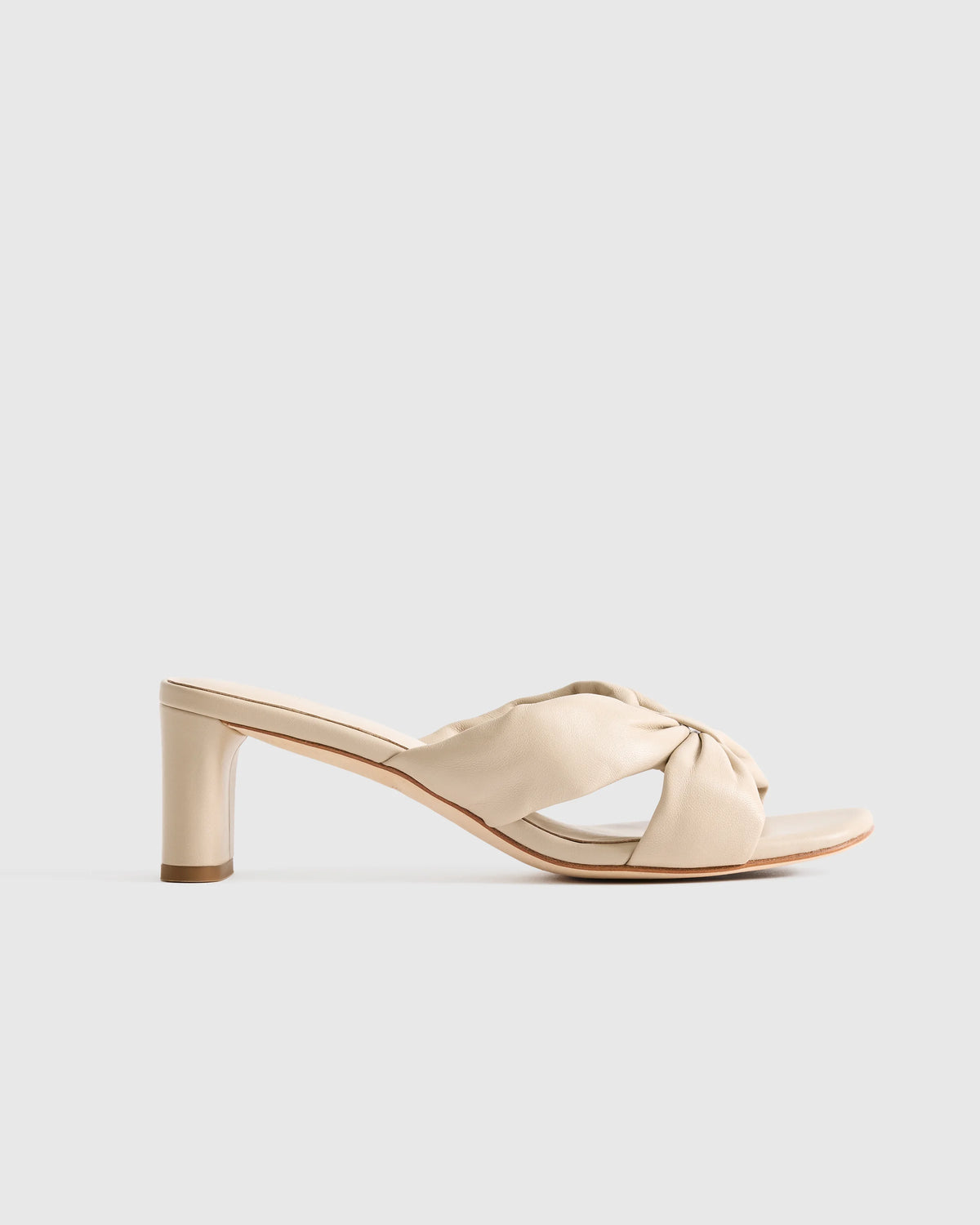 Italian Leather Twist Mid Heel Mule - 5 / Almond Main image