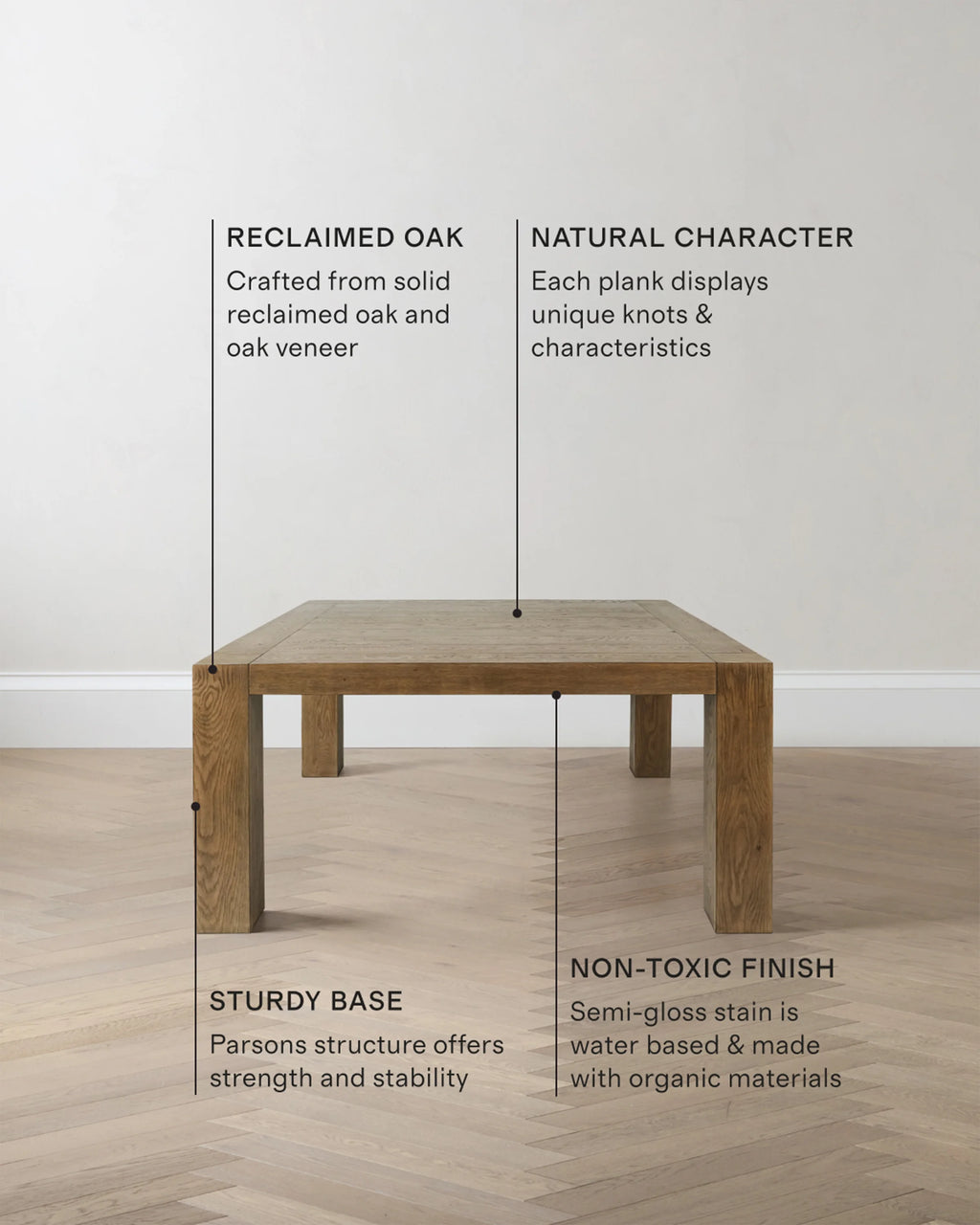 Reclaimed Oak Parsons Square Dining Table - One Size / Cafe Brown