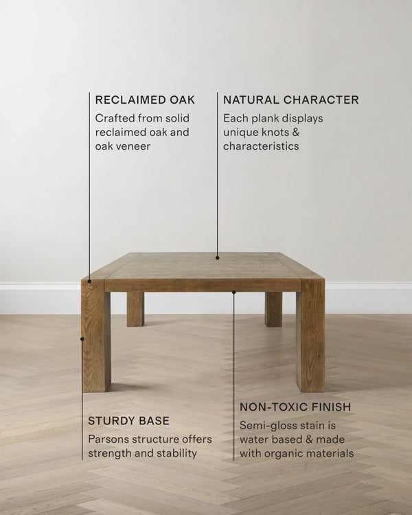 Reclaimed Oak Parsons Square Dining Table - One Size / Cafe Brown