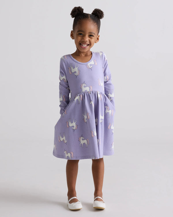 Organic Cotton Long Sleeve Skater Dress - 2T / Red Poppy Garden