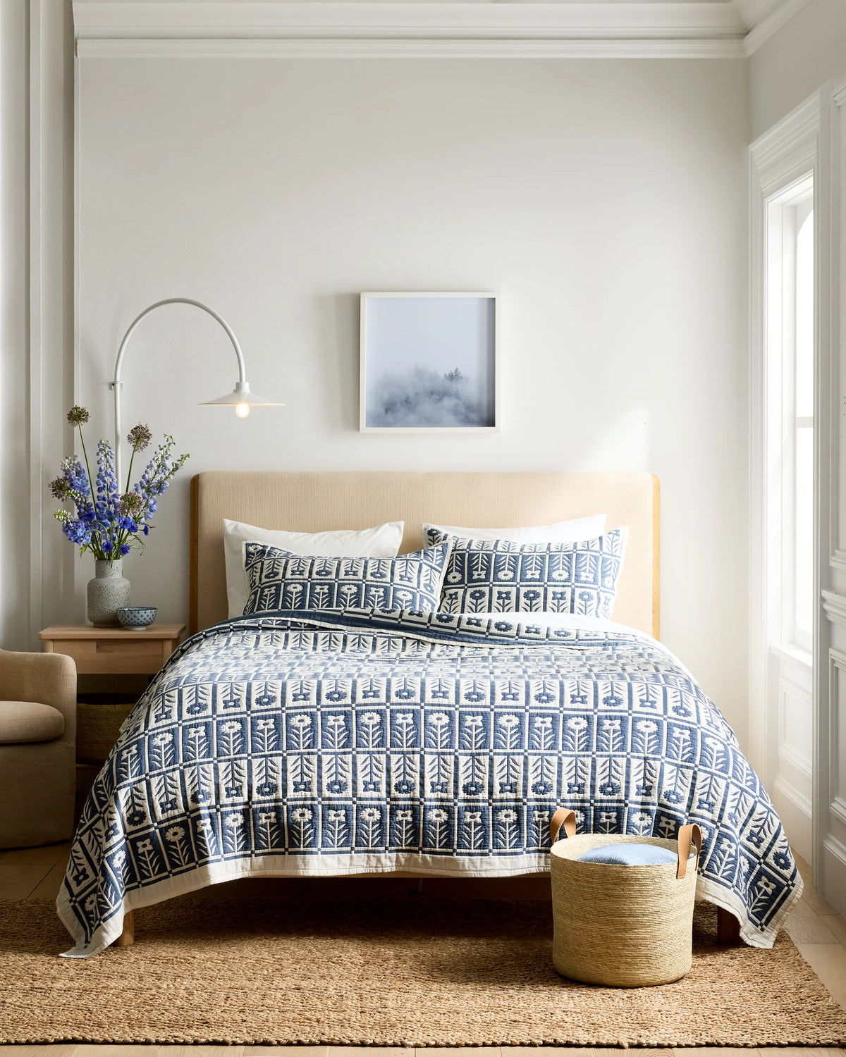 Organic Cotton Jacquard Floral Coverlet Set - Twin / Blue Fog