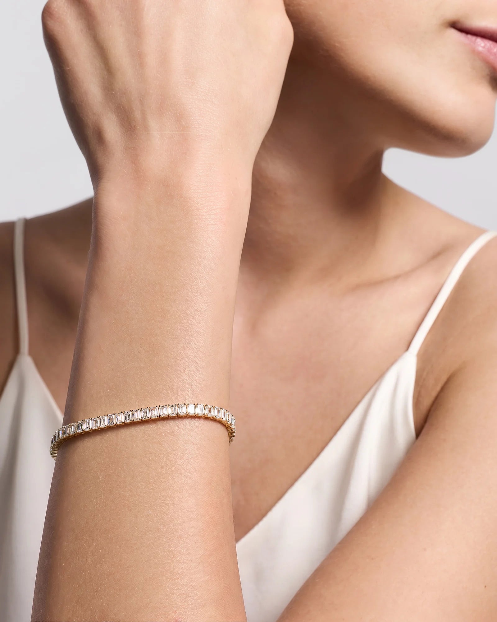 14K Gold Lab Grown Diamond North-South Emerald Tennis Bracelet - 10ctw - 6.5" / Yellow Gold Secondary image