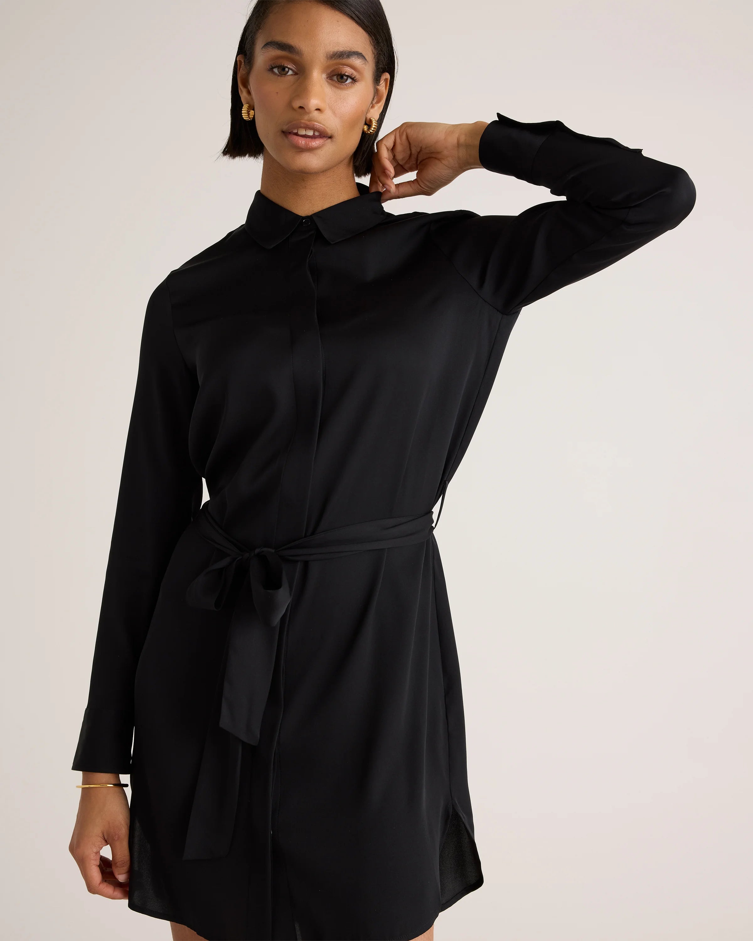 Washable Stretch Silk Shirt Dress - XS / Black Secondary image