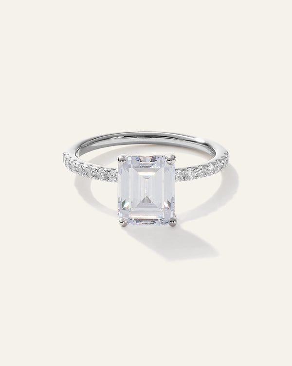 Lab Grown Diamond Emerald Petite Pave Engagement Ring - 3ct - 4 / Yellow Gold
