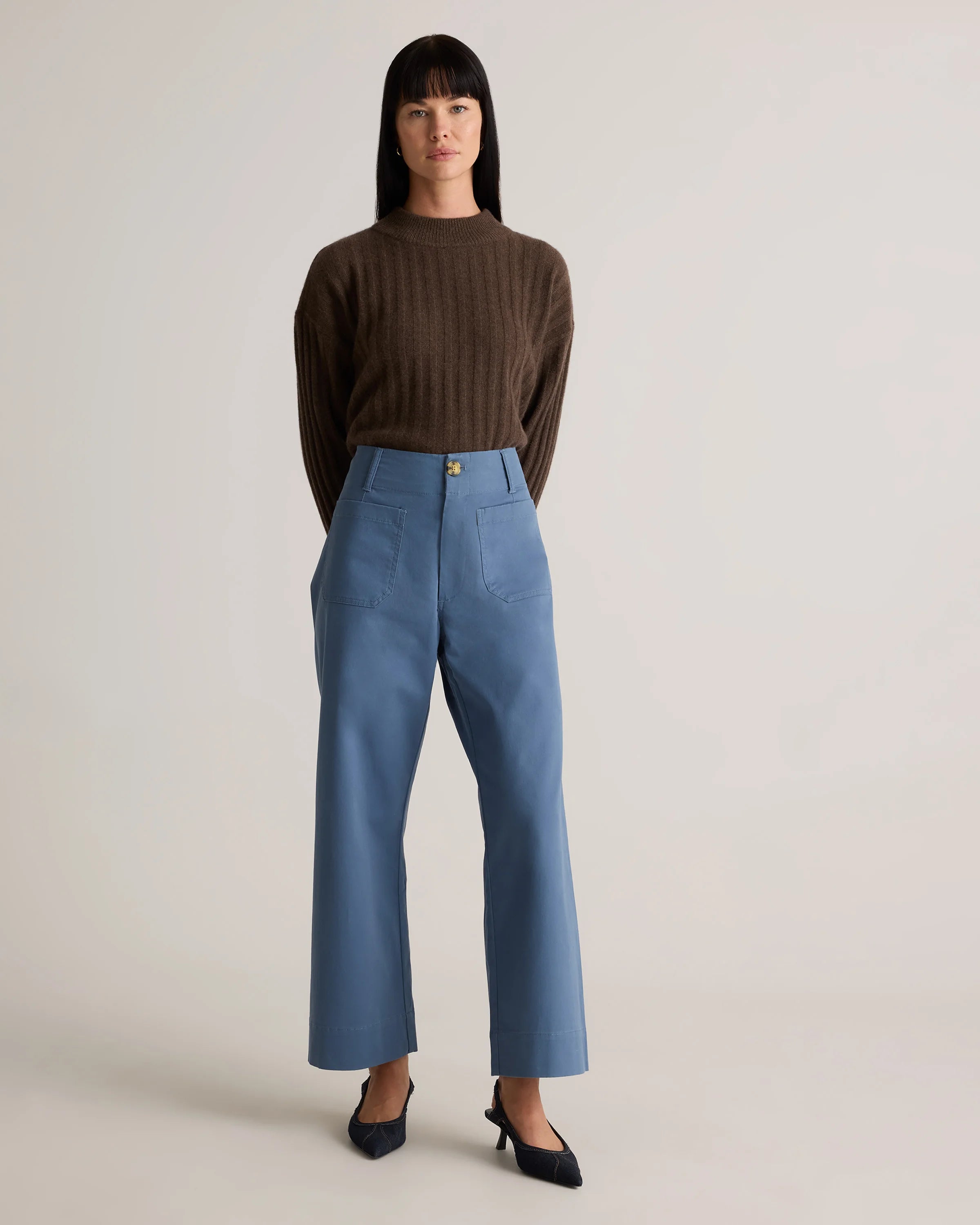 Organic Stretch Cotton Chino Cropped Wide Leg Pants - 0 / Aegean Blue Secondary image