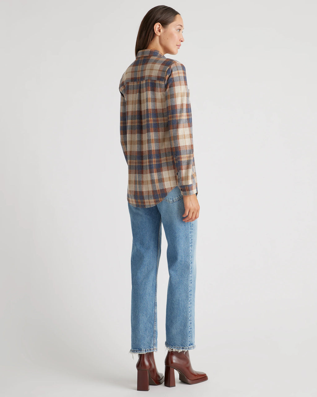 Stretch Sweater Fleece Shirt - XS / Navy/Red/Yellow Check