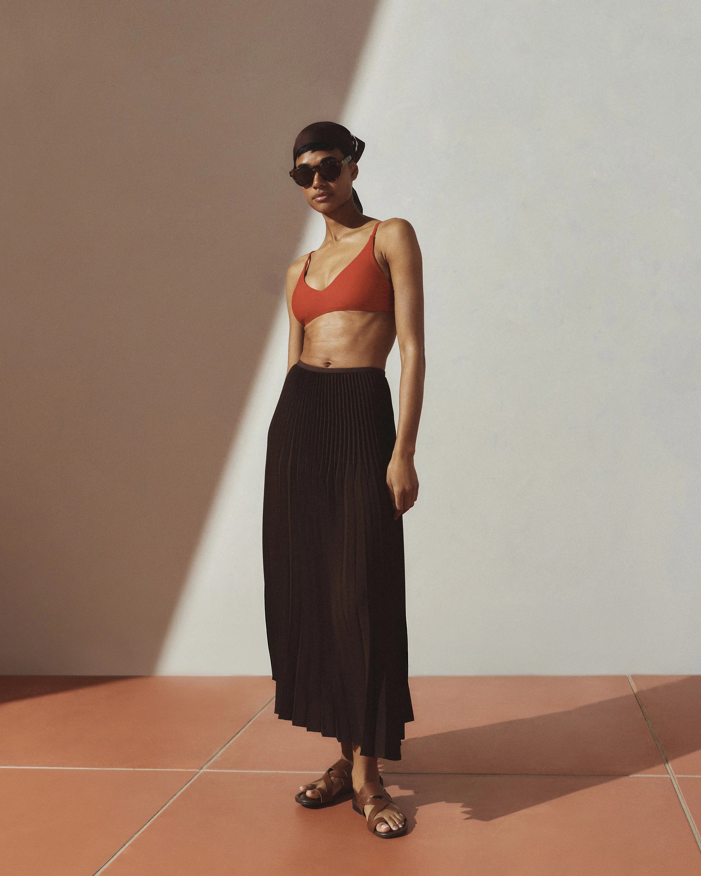 Pleated Matte Midi Skirt - XS / Coffee Bean Brown Secondary image