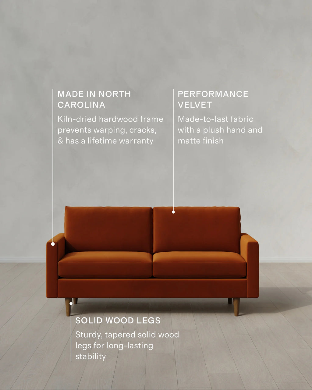 Atlas Midcentury Sofa in Performance Velvet - 6ft / Ivory
