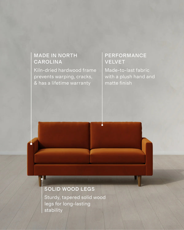 Atlas Midcentury Sofa in Performance Velvet - 6ft / Ivory