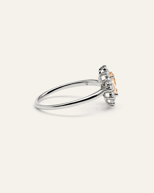 14K Gold Lab Grown Diamond and Morganite Halo Ring - 4 / White Gold