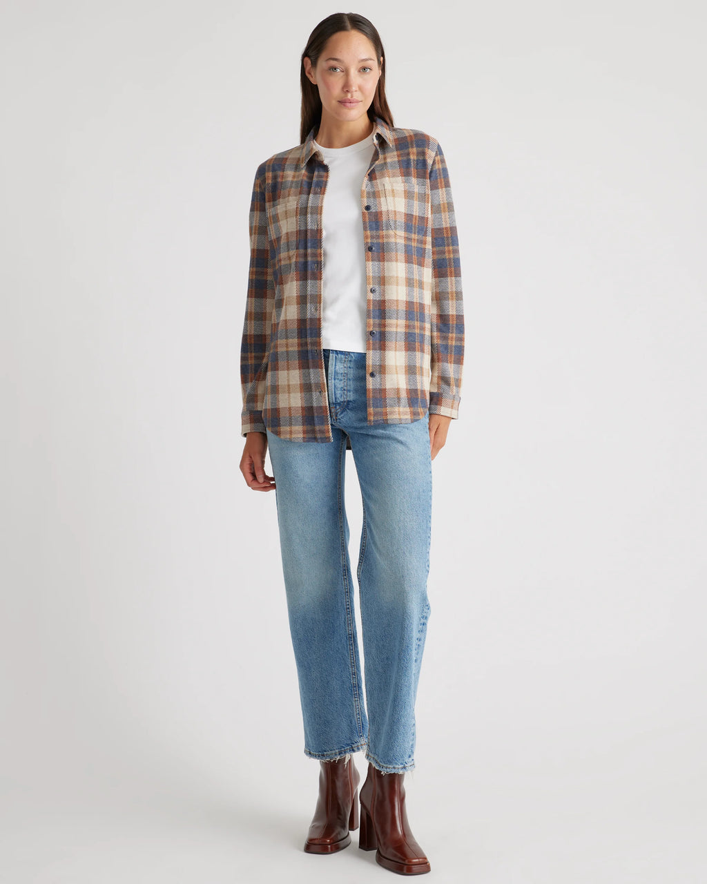 Stretch Sweater Fleece Shirt - XS / Navy/Red/Yellow Check