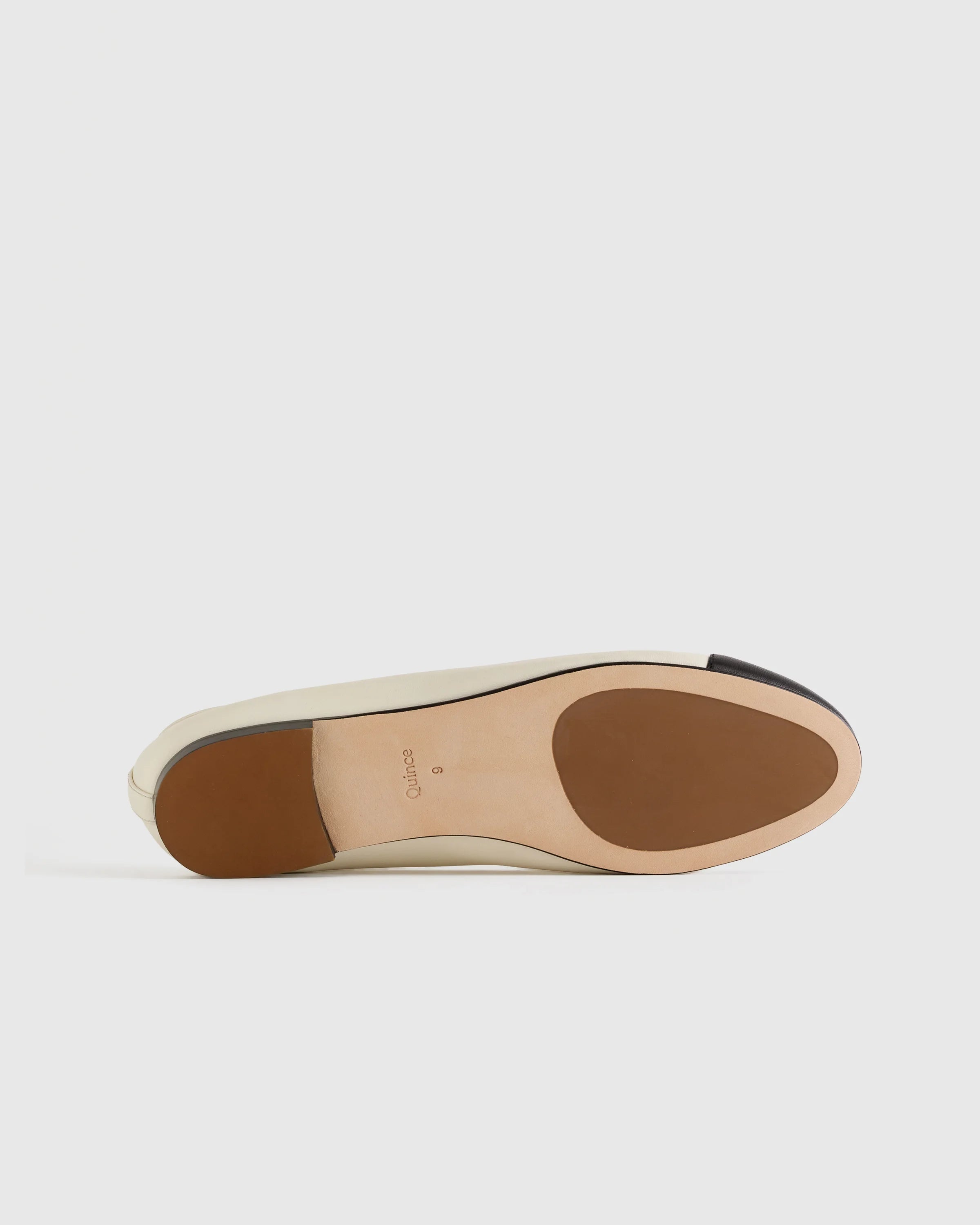 Italian Leather Cap-Toe Ballet Flat - 5 / Bone/Black Secondary image