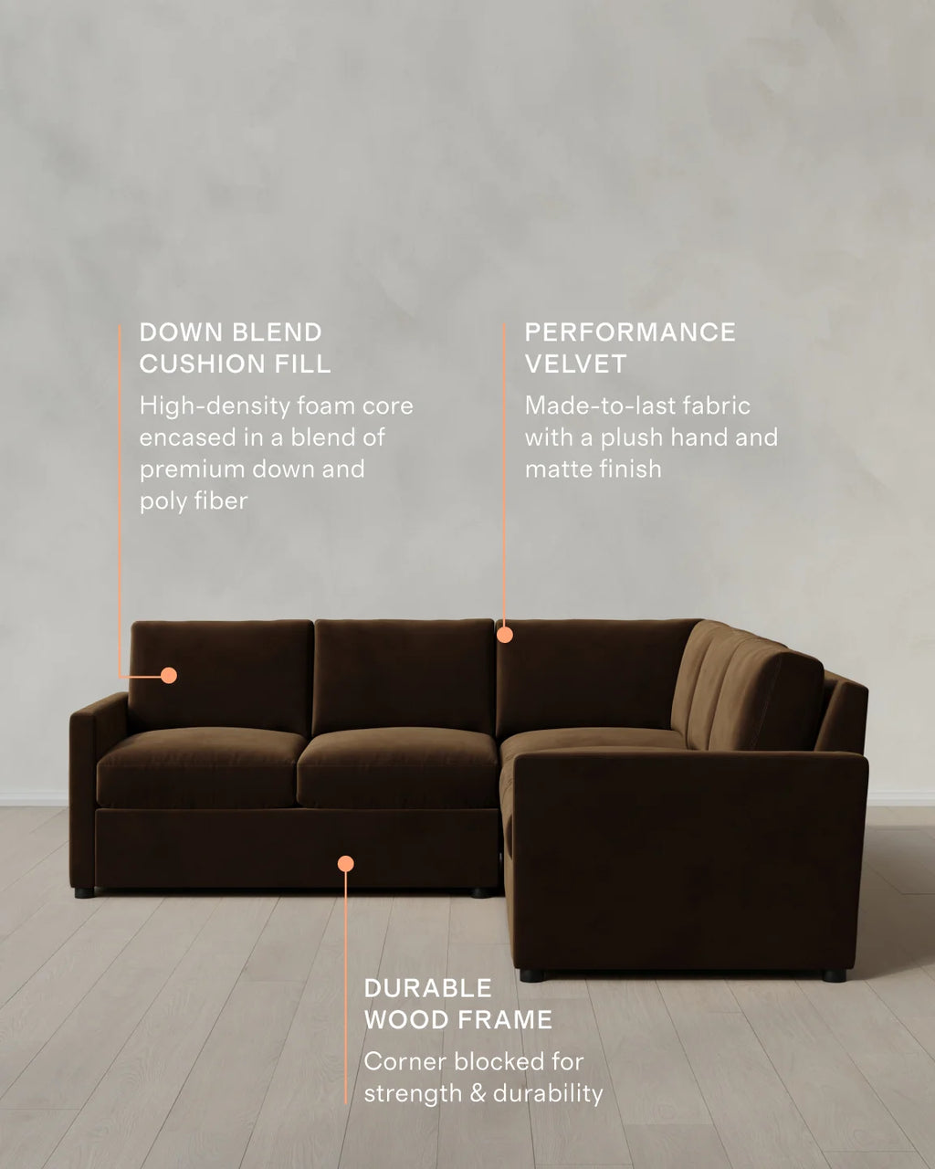Brennan L Sectional in Performance Velvet - 99x99 / Taupe