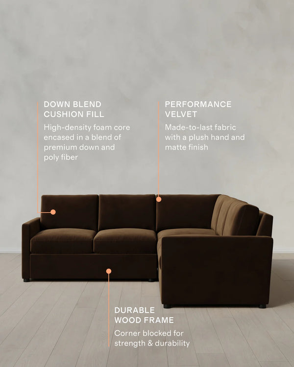 Brennan L Sectional in Performance Velvet - 99x99 / Taupe