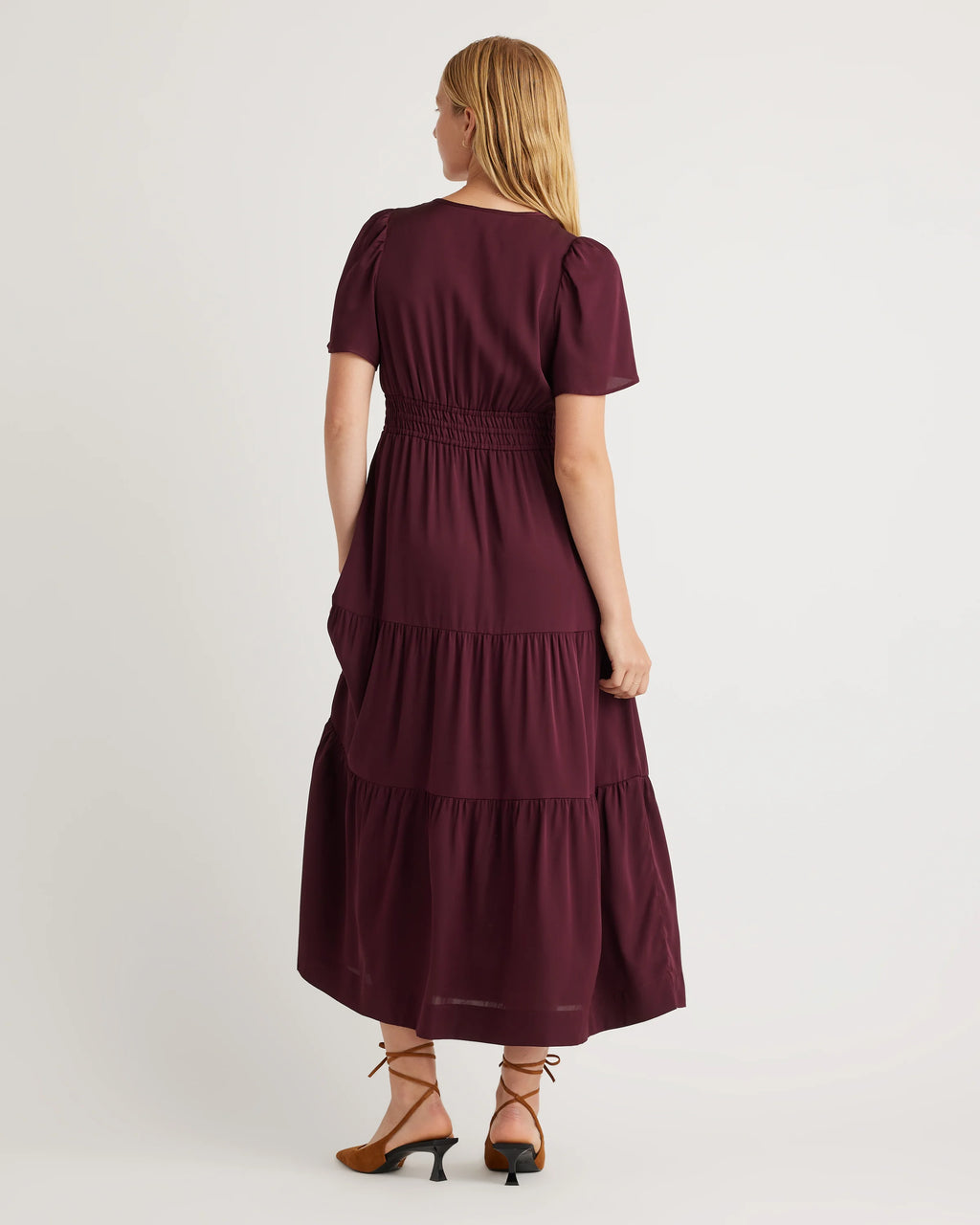 Washable Stretch Silk Tiered Maxi Dress - XS / Navy