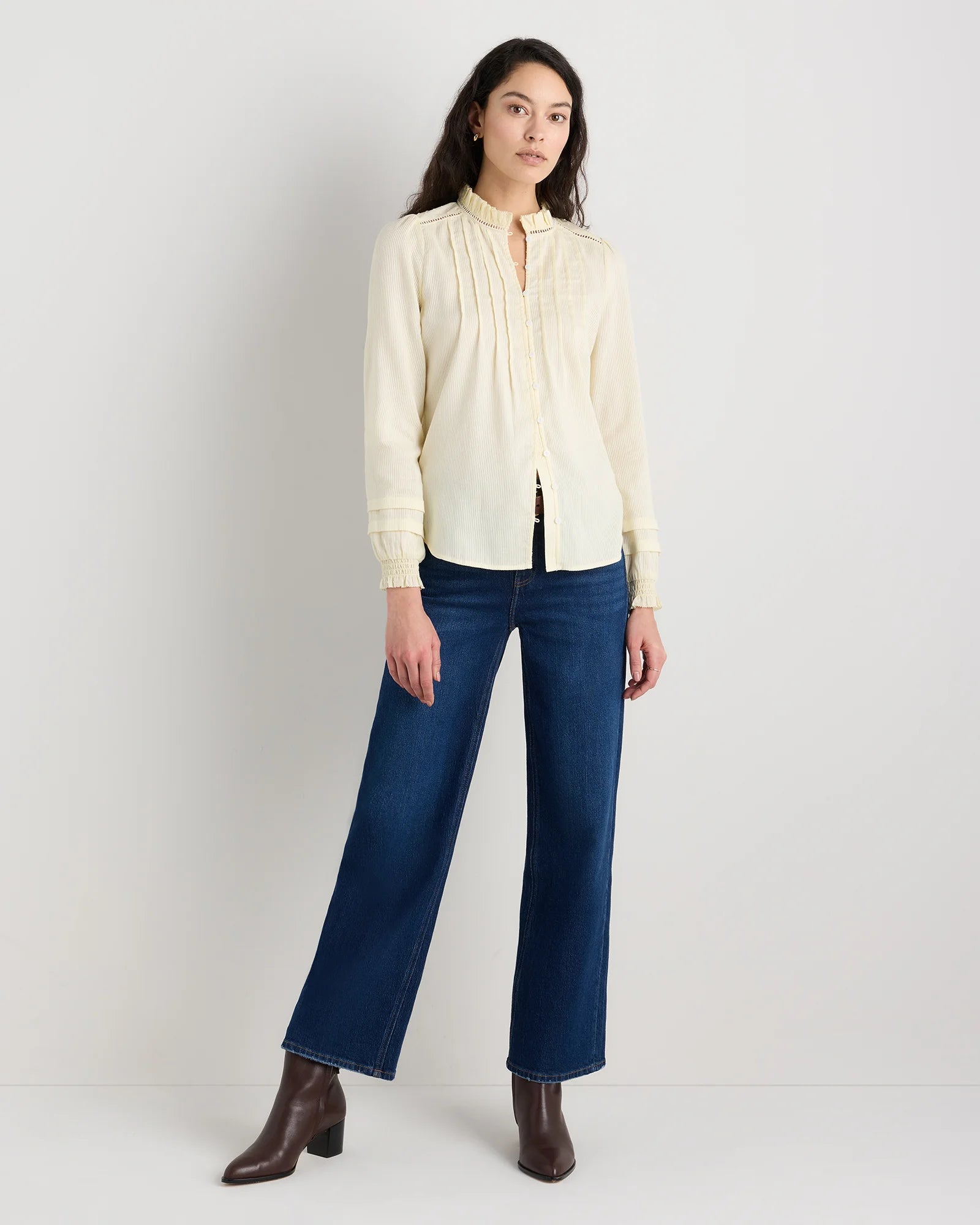 Organic Textured Cotton Peasant Blouse - XS / Pale Custard Yellow Secondary image