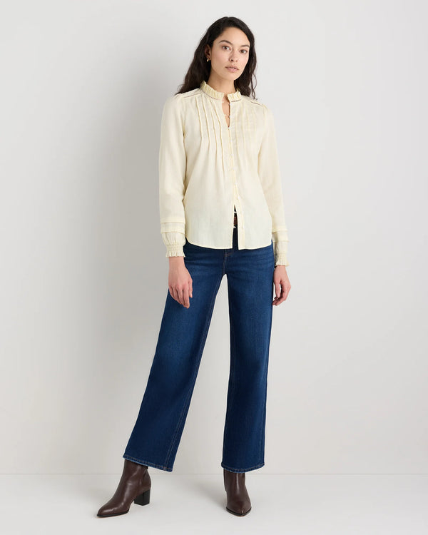 Organic Textured Cotton Peasant Blouse - XS / Pale Custard Yellow