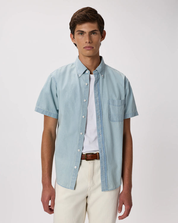 100% Organic Chambray Short Sleeve Shirt - S / Light Chambray