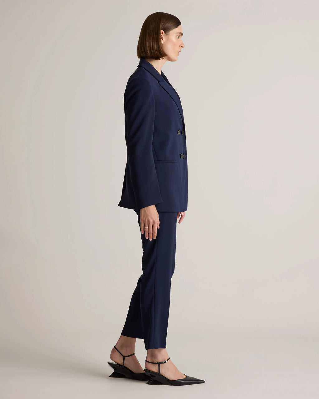 Stretch Crepe Relaxed Double-Breasted Blazer - XS / Sand