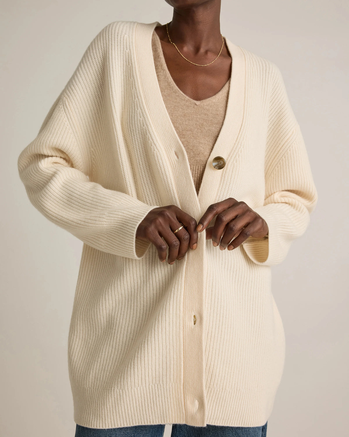 Mongolian Cashmere Oversized Boyfriend Cardigan Sweater - XS / Brown