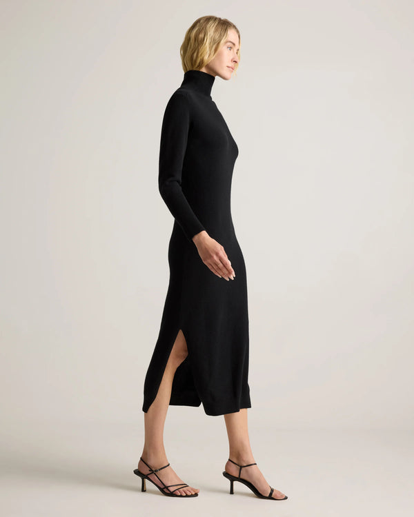 Mongolian Cashmere Turtleneck Midi Sweater Dress - XS / Charcoal