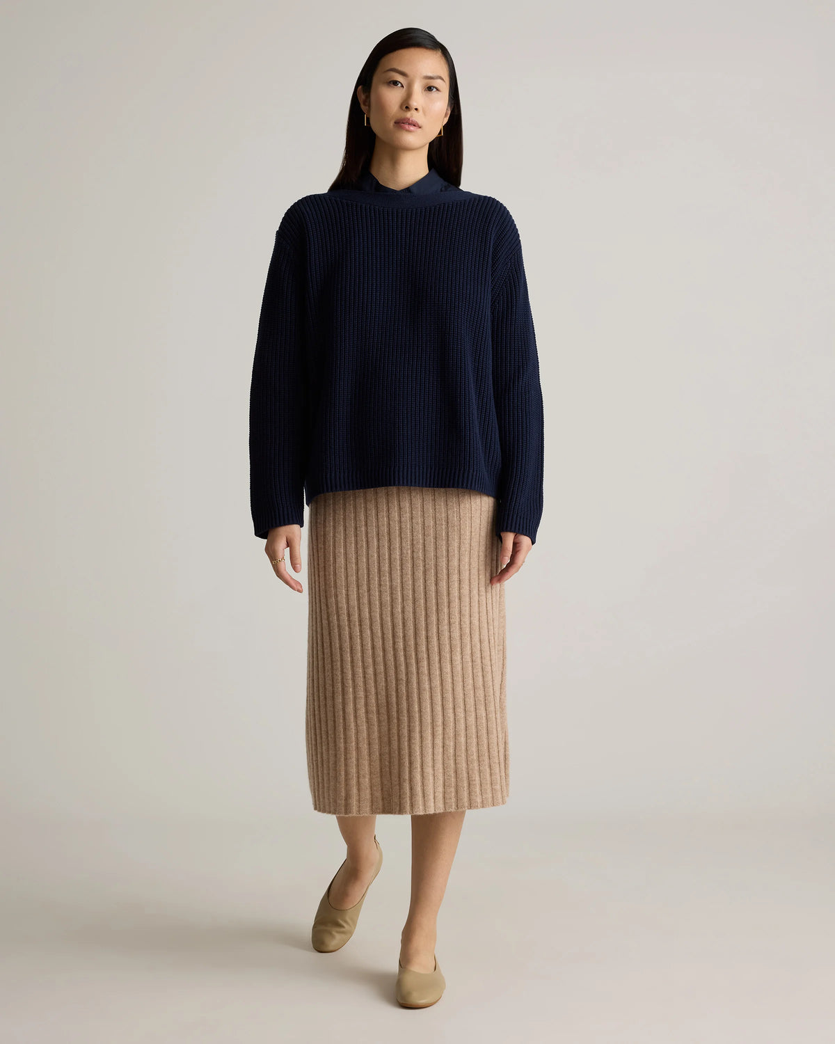 100% Organic Cotton Fisherman Boatneck Sweater - XS / Navy Main image