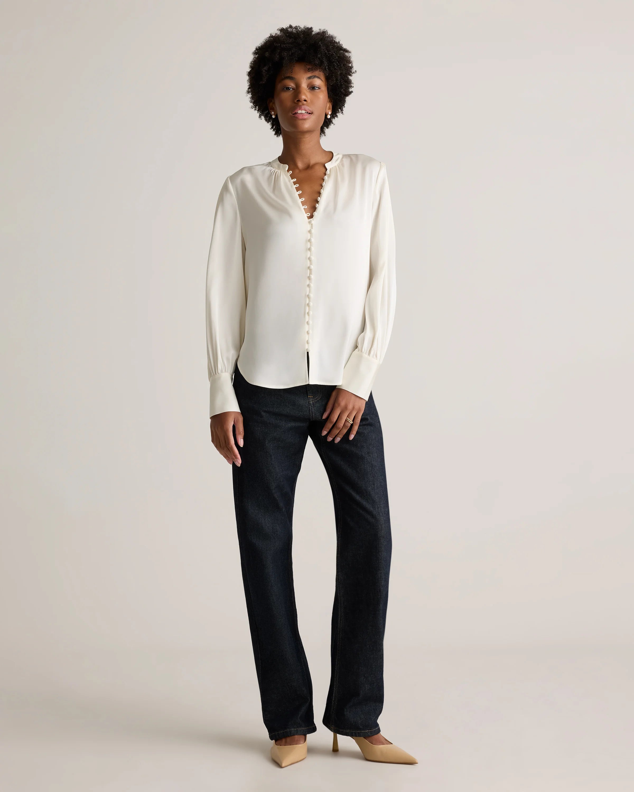 Washable Stretch Silk Peasant Blouse - XS / Ivory Secondary image