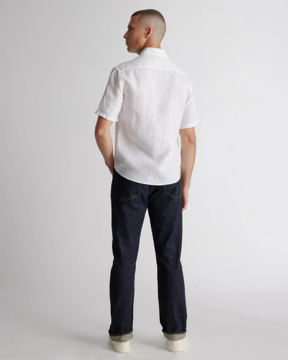 100% European Linen Relaxed Short Sleeve Shirt - XS / Taupe Brown Chambray