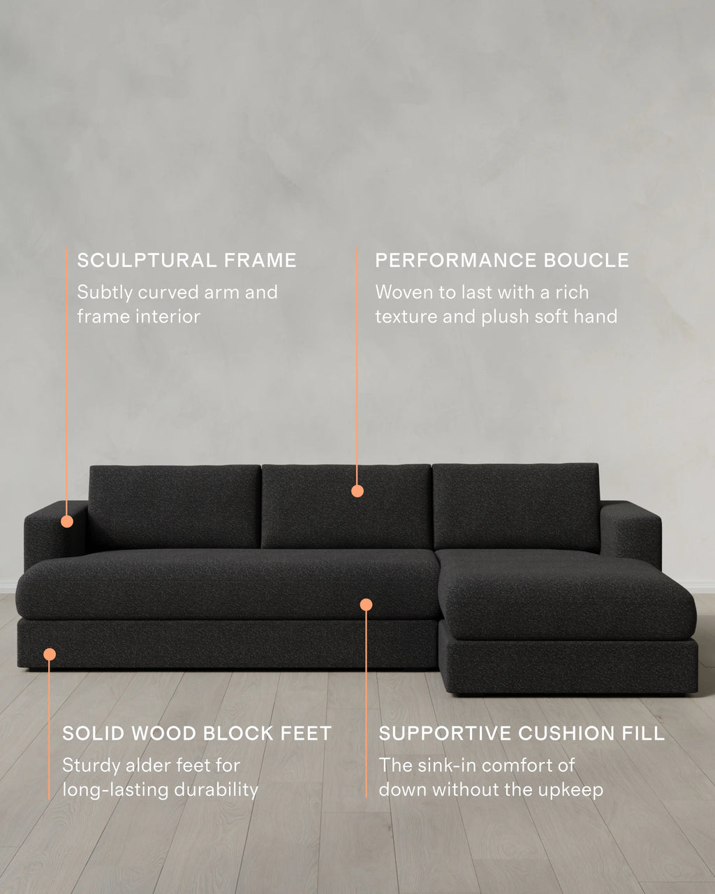 Sierra Curved Arm Chaise Sectional in Performance Boucle - Right Arm / Linen